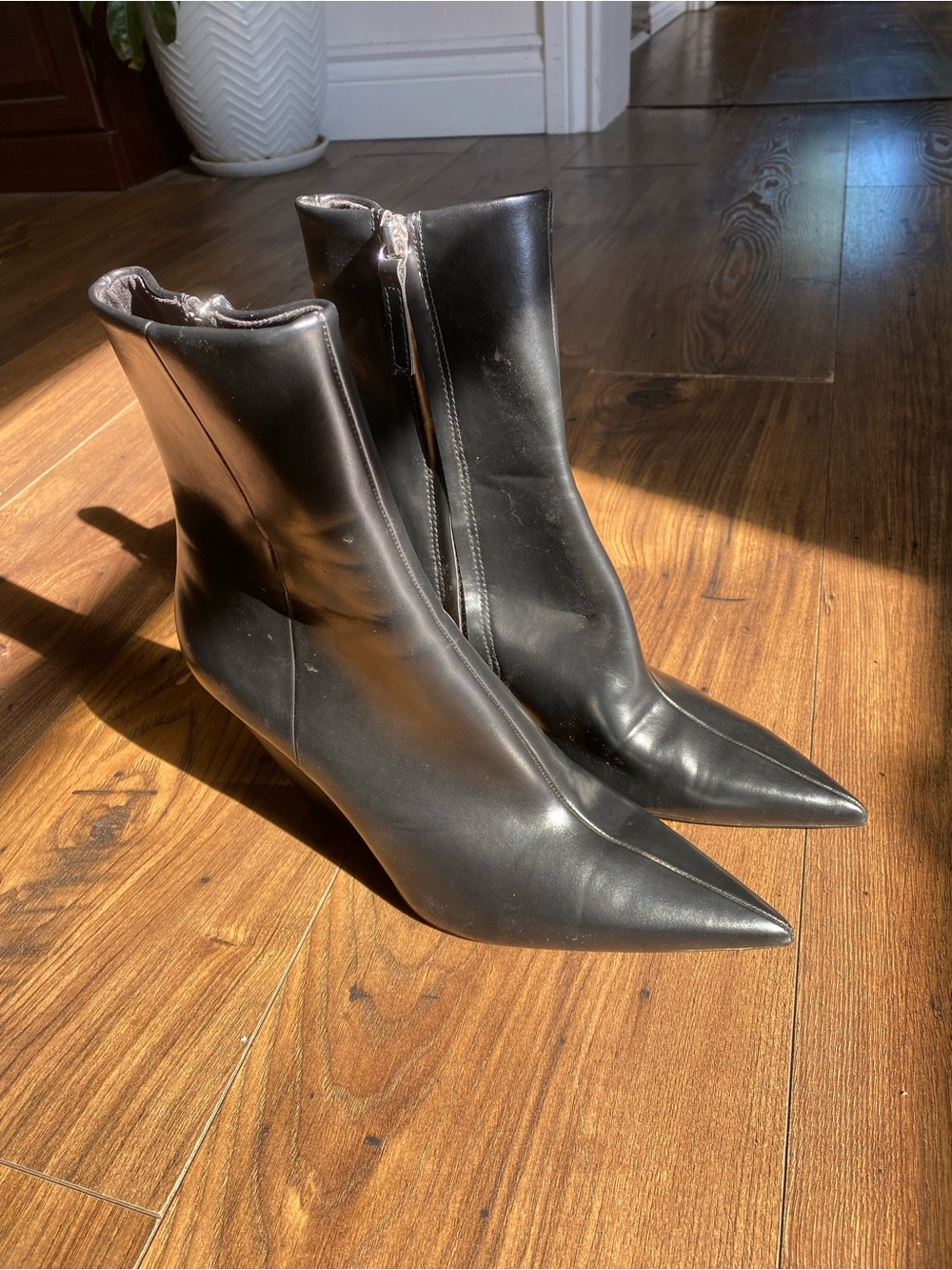 Zara Black Pointed Ankle Booties with Side Zip
